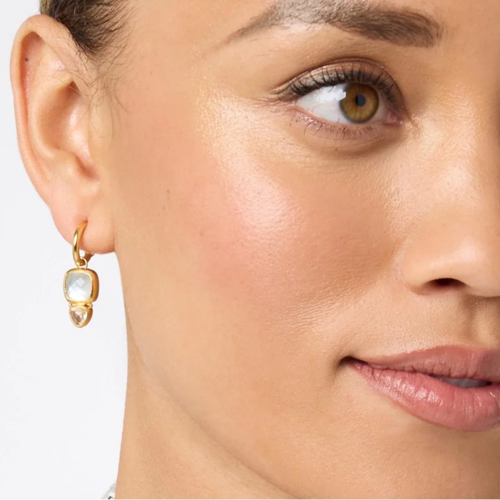 JULIE VOS® Aquitaine Duo Hoop & Charm Earrings RARE Iridescent Coral + Peach Ice - Picture 2 of 4